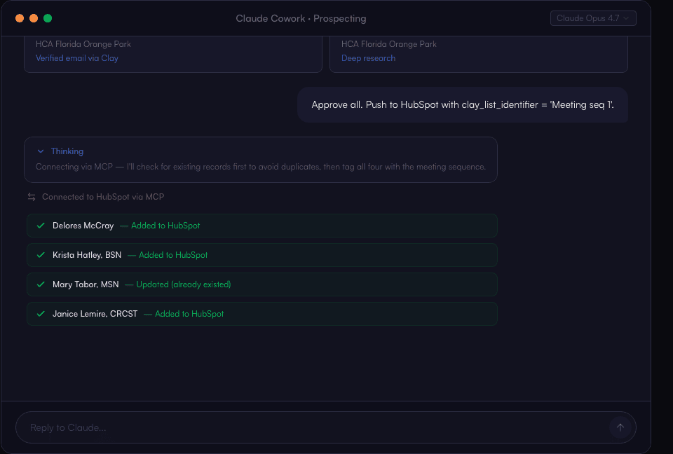 Hospital prospecting that actually happens — in two minutes, not an hour.